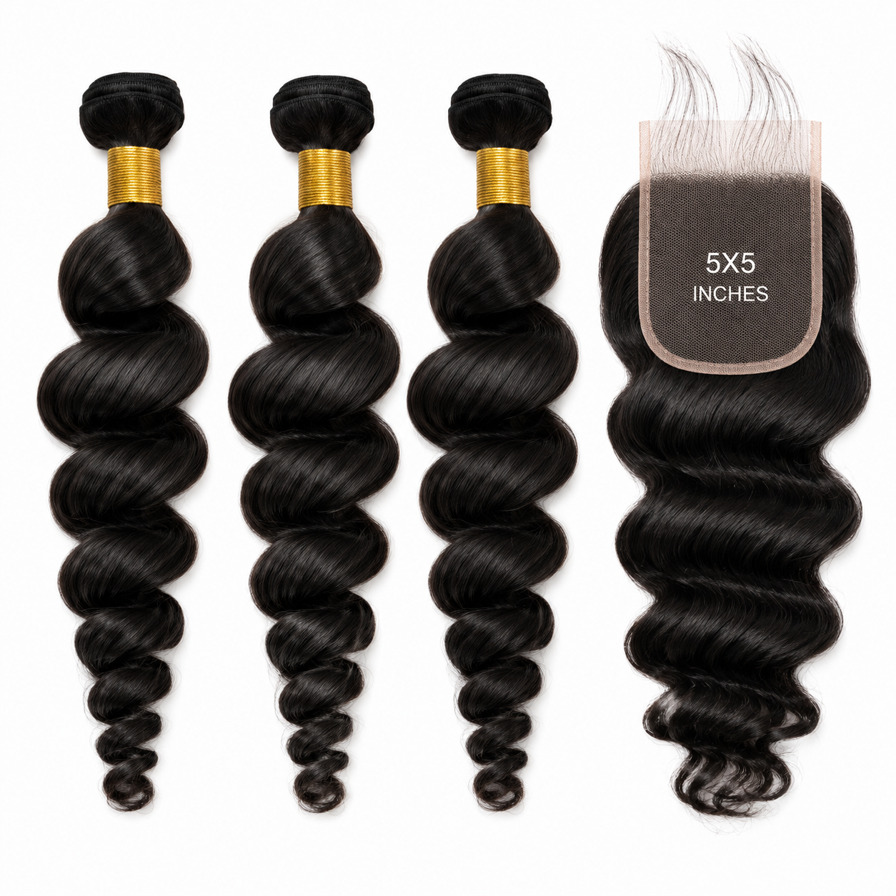 Brazilian Bundle Deals – Loose Wavy – 3 Bundles + 5×5 Closure